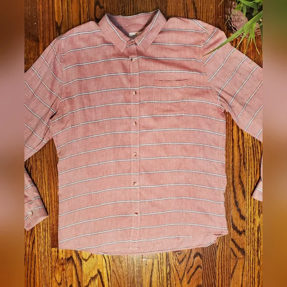 Marine Layer Men's Alemany Long Sleeve Button Up Striped Coral Pink Shirt Sz XL - Picture 3 of 8